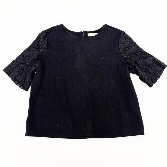 Ann Taylor Tops - Ann Taylor Black Lace Sleeve Short Sleeve Black Top Size Large